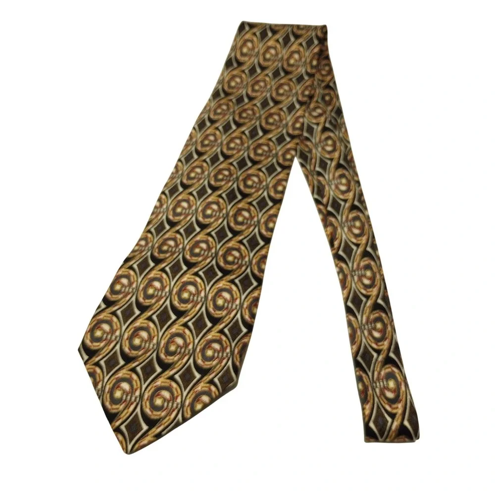 Pavia Mens Silk Tie Made in Italy Geometric‎ Swirl Diamond Gold Black Burgundy